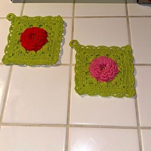 Vintage Handmade Crochet Floral Pot Holders